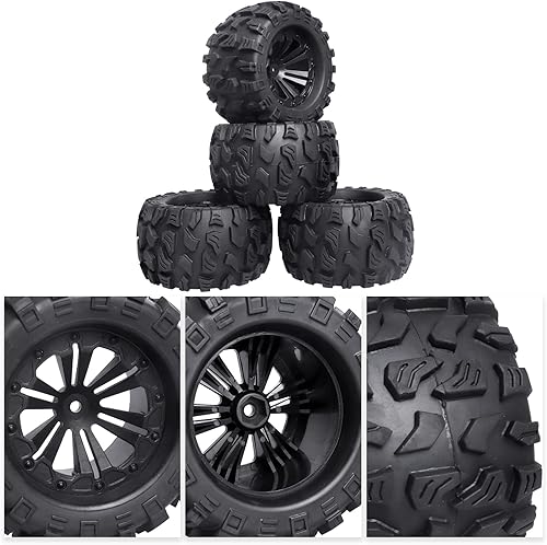 Miniatura 6 de Neumáticos y ruedas de 2.8 pulgadas, hexagonales de 0.472 in prepegados 110 Monster Truck Juego de neumáticos para Traxxas Rustler Stampede Redcat