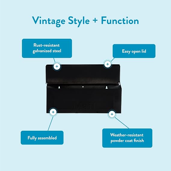 ARCHITECTURAL MAILBOXES Townhouse Galvanized Steel, Wall-Mount Mailbox, Black Small | Galvanized steel build for outside with weather-resistant outdoor construction and a rust-resistant powder-coat finish.