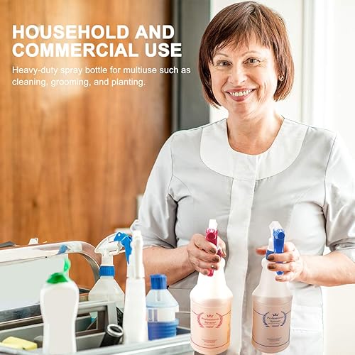 Miniatura 16 de Paquete de 2 botellas pulverizadoras de plástico, 32 onzas, botellas de pulverización multiusos resistentes a prueba de fugas, rociador de agua Rojo