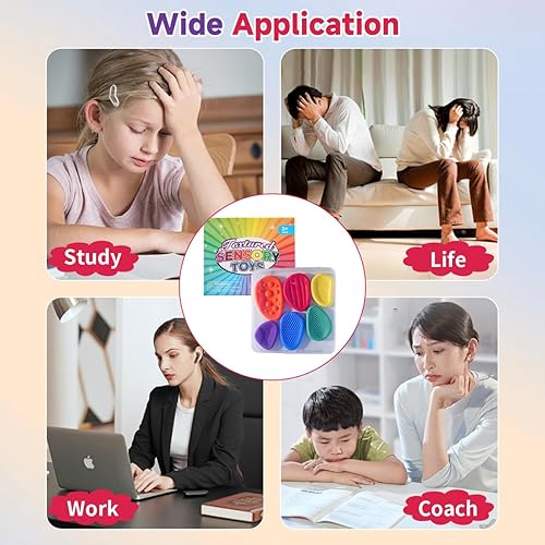Miniatura 6 de Paquete de 6 piedras sensoriales antiestrés para niños, paquete de 6 juguetes texturizados para aliviar la ansiedad, piedras de preocupación suaves