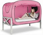 Tente de protection des renseignements personnels pop up pour usage intérieur Canopée de lit pour lit de couchage Tente Double Porte avec Mosquito Mesh Fenêtre (Noir, Tw)