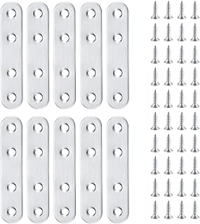 10 Pcs Flat Straight Brace Brackets, Stainless Steel Mending Plates, Fixing Support Brackets with Screw for Repairing, Fixing, Joining Furniture(77x16 mm)