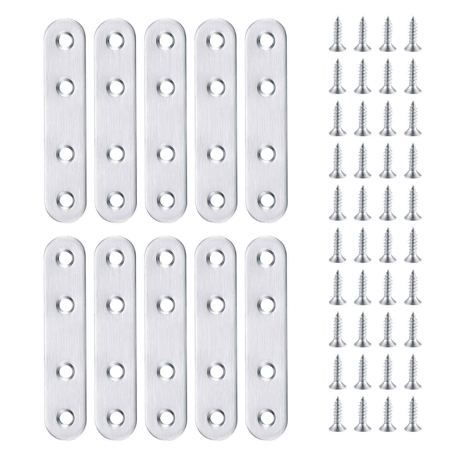 10 Pcs Flat Straight Brace Brackets, Stainless Steel Mending Plates, Fixing Support Brackets with Screw for Repairing, Fixing, Joining Furniture(77x16 mm)
