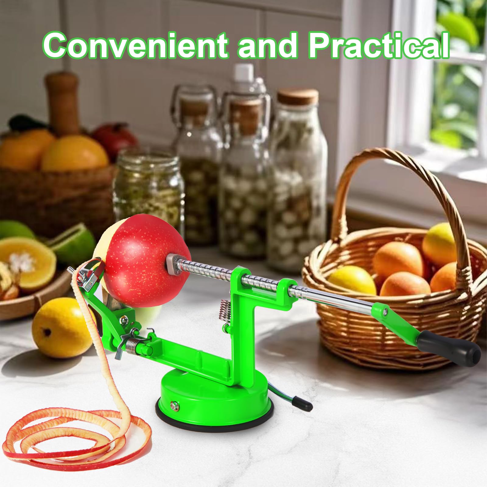 LIVSGNISTA Apple Peeler Corer,Apple Slicer With Stainless Steel Blades,Fruit Cutter Machine, Convenient and Funny, Creative Kitchen Tool Gift for Baking Lover?Green?