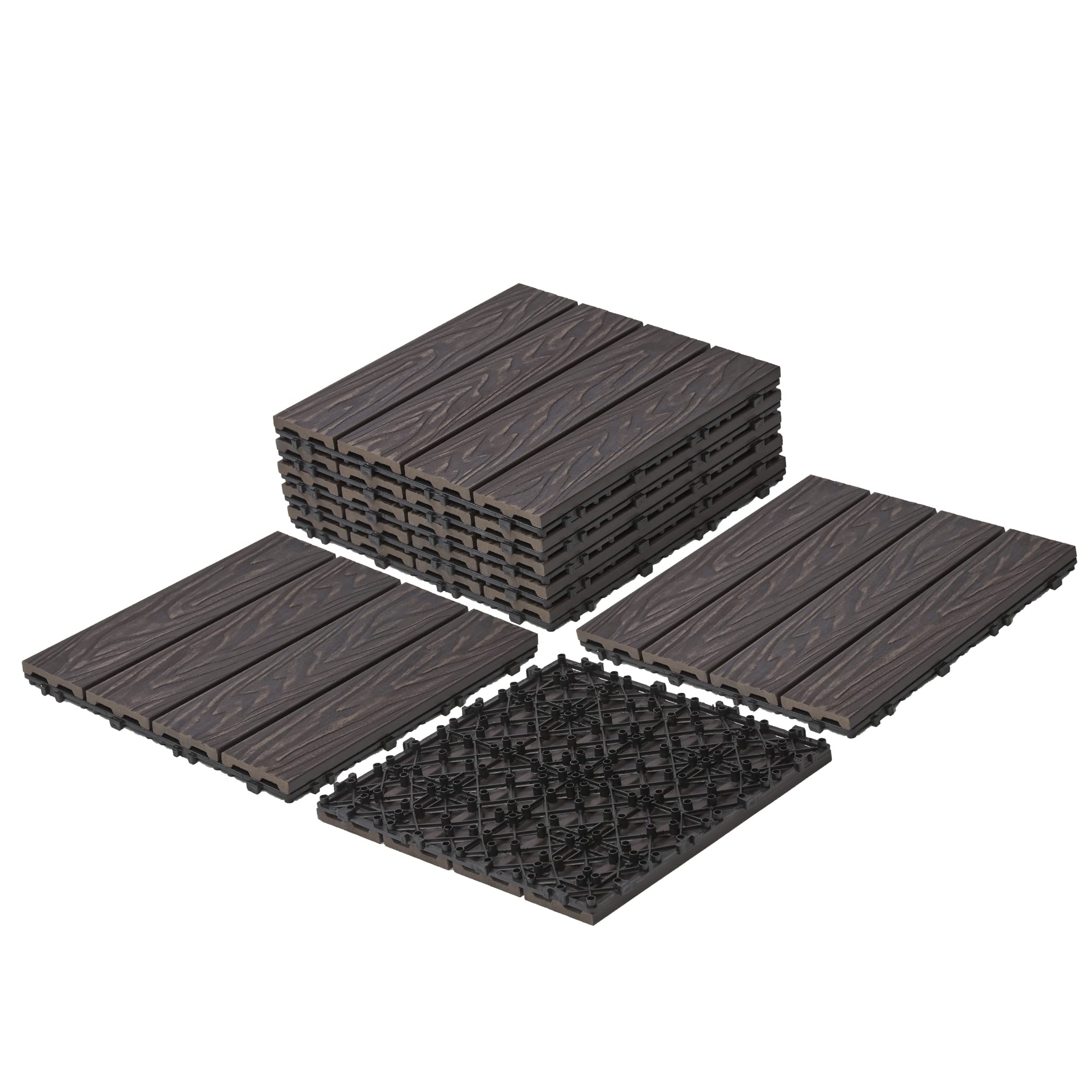 Buy Wood Composite Patio Deck Tiles, 12”x12” Interlocking Deck Tiles