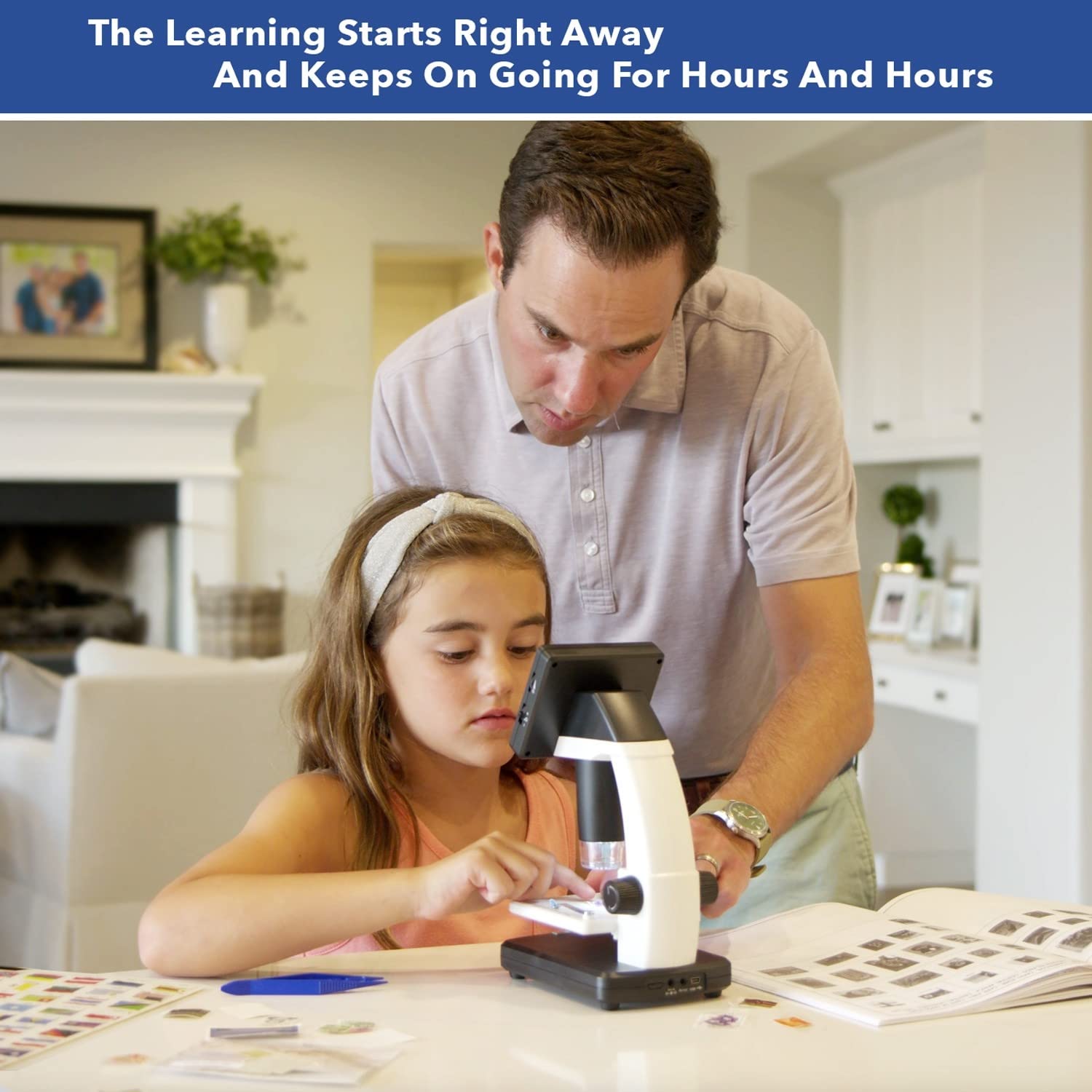 AmScope - LCD Digital Microscope, 3.5 inch Color Screen, 20X-1200X Magnification with Zoom, Portable USB Microscope Imager, Coin Microscope - DM130-M5S035