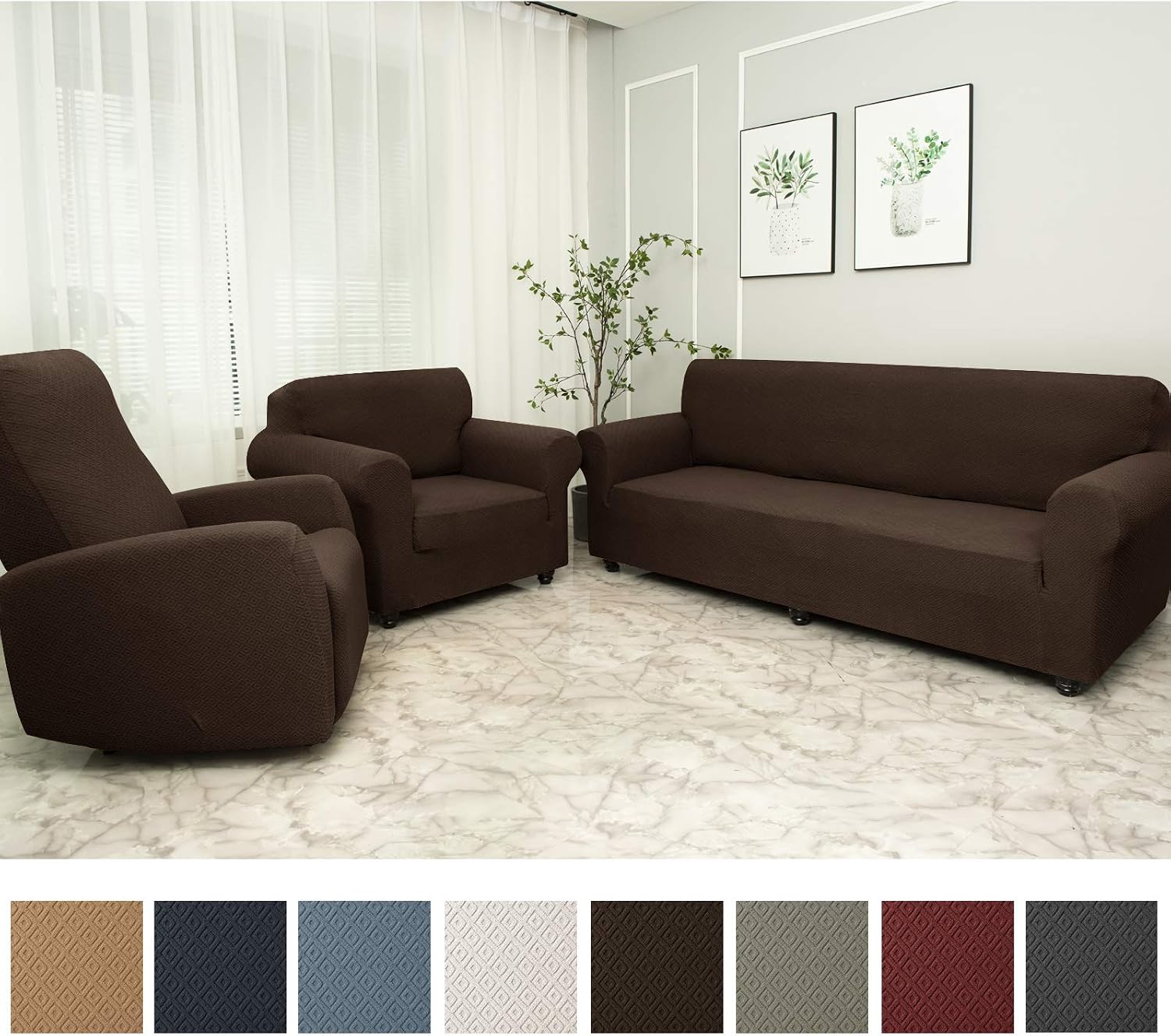 OBYTEX Stretch Sofa Cover Jacquard Spandex Couch Covers Dog Cat Pet Slipcovers Furniture Protectors, Machine Washable (Small, Brown)