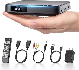 DESOBRY Mini DVD Player HDMI 1080P - Compact All-Region Free Small DVD/CD Player for Smart TV, USB/TF, AV, Remote Control