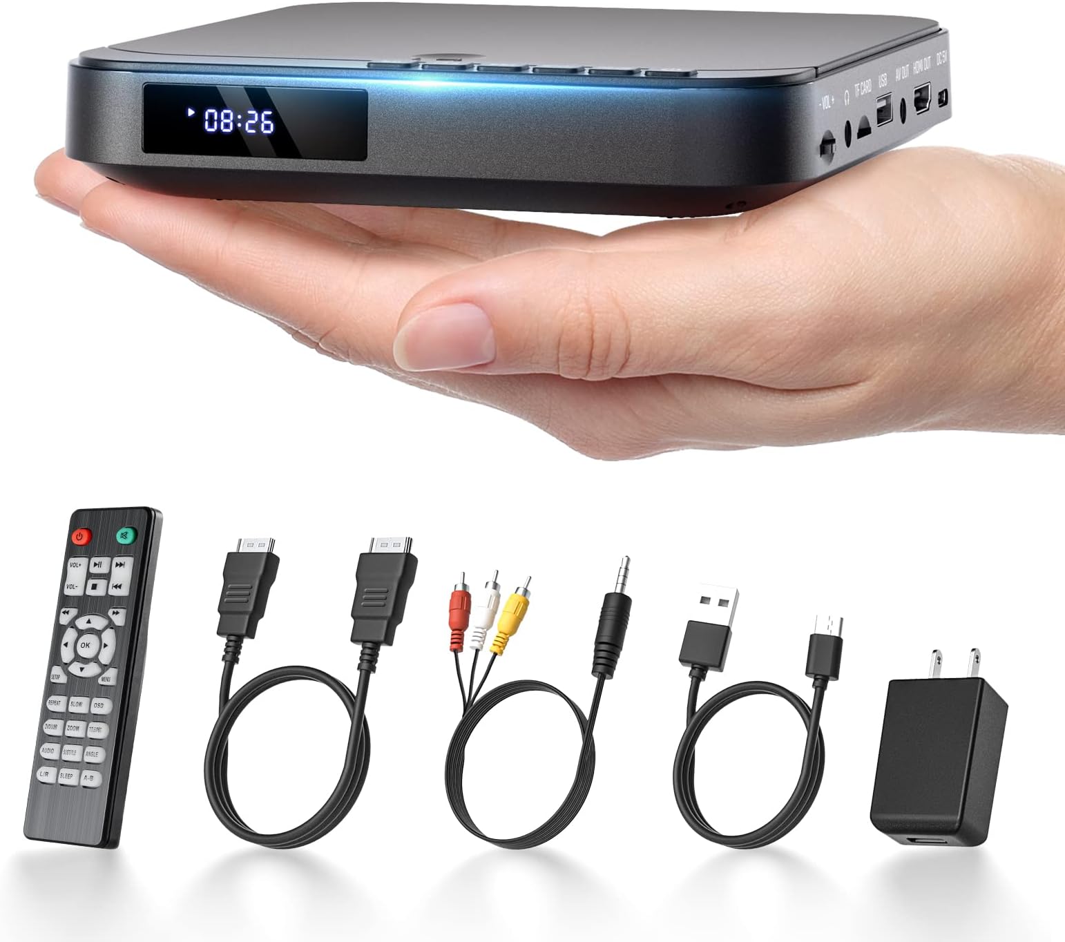 Desobry Mini Hdmi Dvd Player, Small Player For Tv, Compact Hd 1080P Smart Tv With All Regions, Cd Av Output, Usb/Tf Card Input