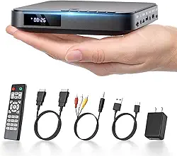 DESOBRY Mini DVD Player - 1080P HD Compact Player for TVs with HDMI, All Region Free, CD/DVD, USB/TF Card, Remote Control, PAL/NTSC Support