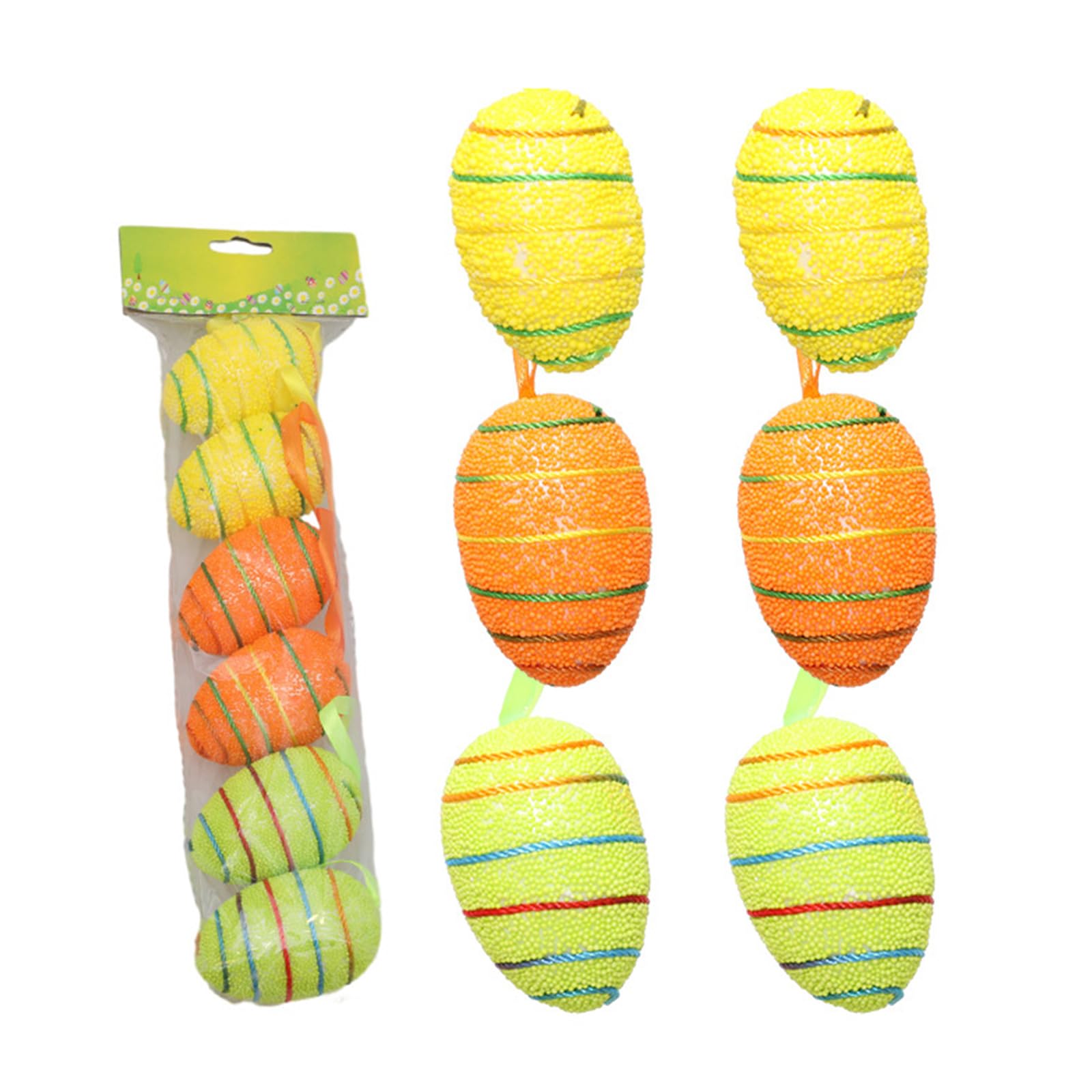 Msioytog 6Piece Easter Decorations Ornaments Simulated Eggs Color Striped Foames Eggs Set to Holiday Embellishments