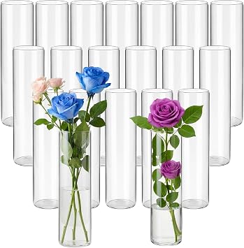 20 Pcs Glass Cylinder Bud Vases for Centerpieces, H 7.15" x D 1.85", Birthday Party Wedding Centerpiece Table Decorations, Home Decor, Small Cylinder Living Bud Vases in Bulk for Flowers