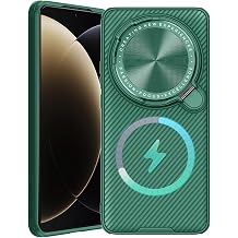 Magnetic Case for Xiaomi 15 Ultra, Slim Frosted Non Slip Phone Case with All-Inclusive Metal Lens Protection Kickstand Cover,Green,15 Ultra