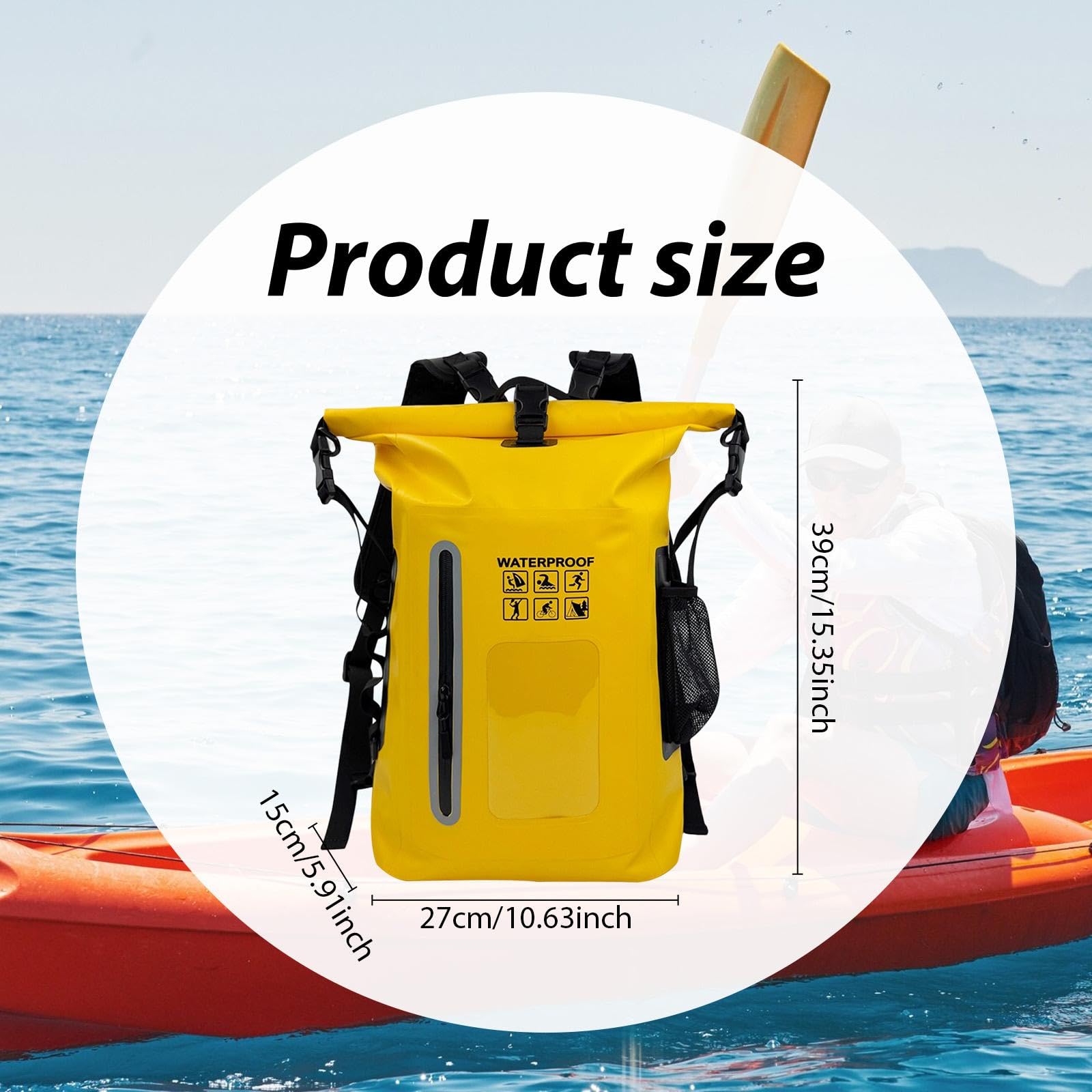 Qianly Wasserdichter Rucksack Outdoor Trockenbeutel Aufbewahrungstasche Schwimmen Segeln Leichtgewichtiger Packsack aus PVC für Camping Bootfahren, Gelb