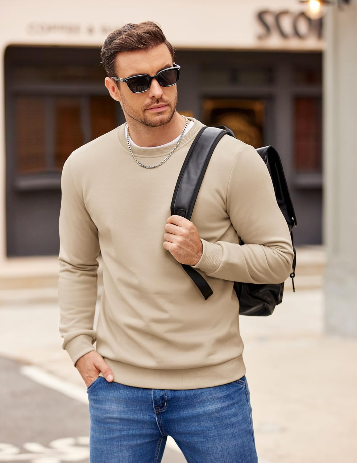 COOFANDY Mens Fleece Pullover Crewneck Sweatshirts Soft Casual Long Sleeves Sweatshirt Crew Neck Pullover Sweater - Image 3