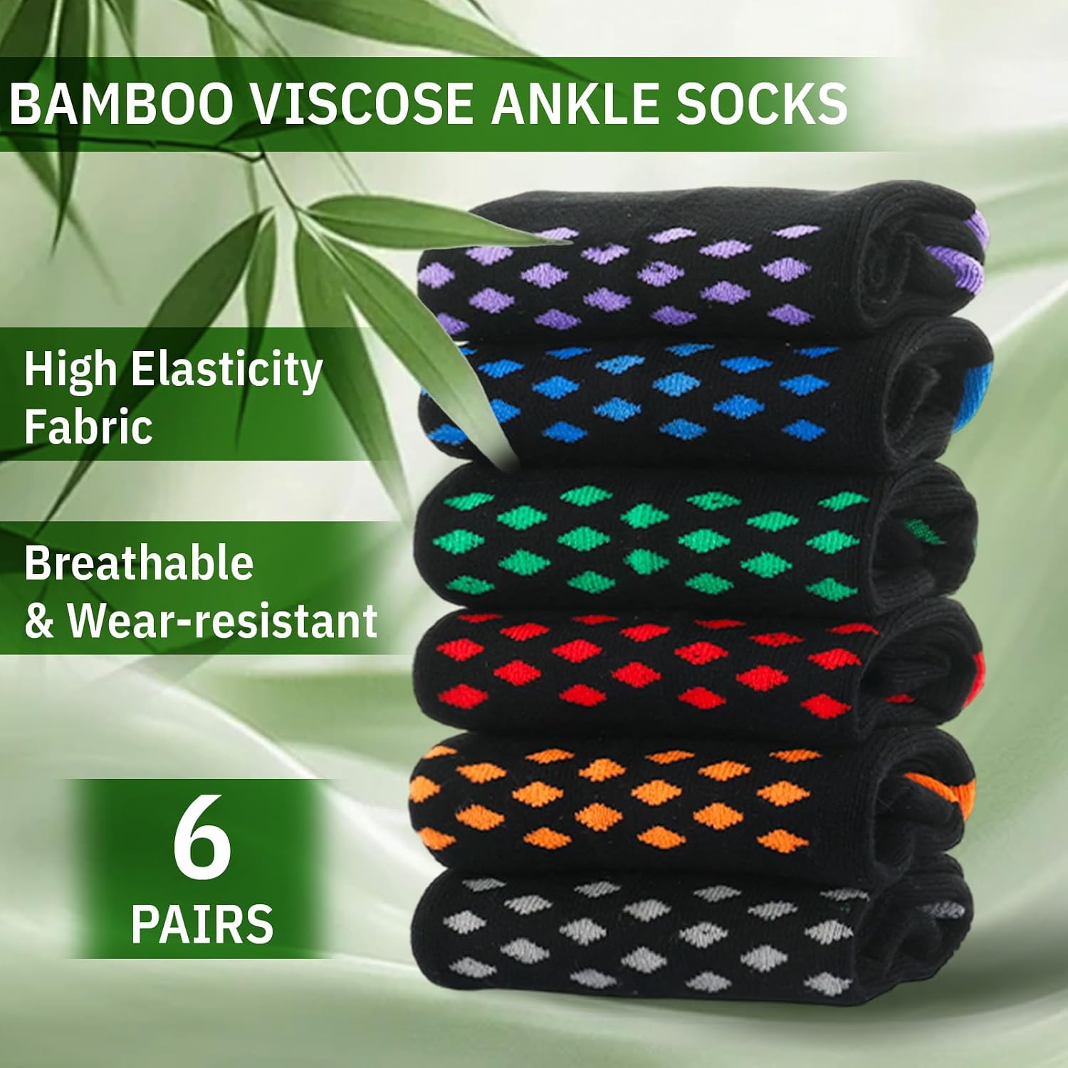 6 Pairs Bamboo Viscose Socks Men Dress Crew Socks Breathable