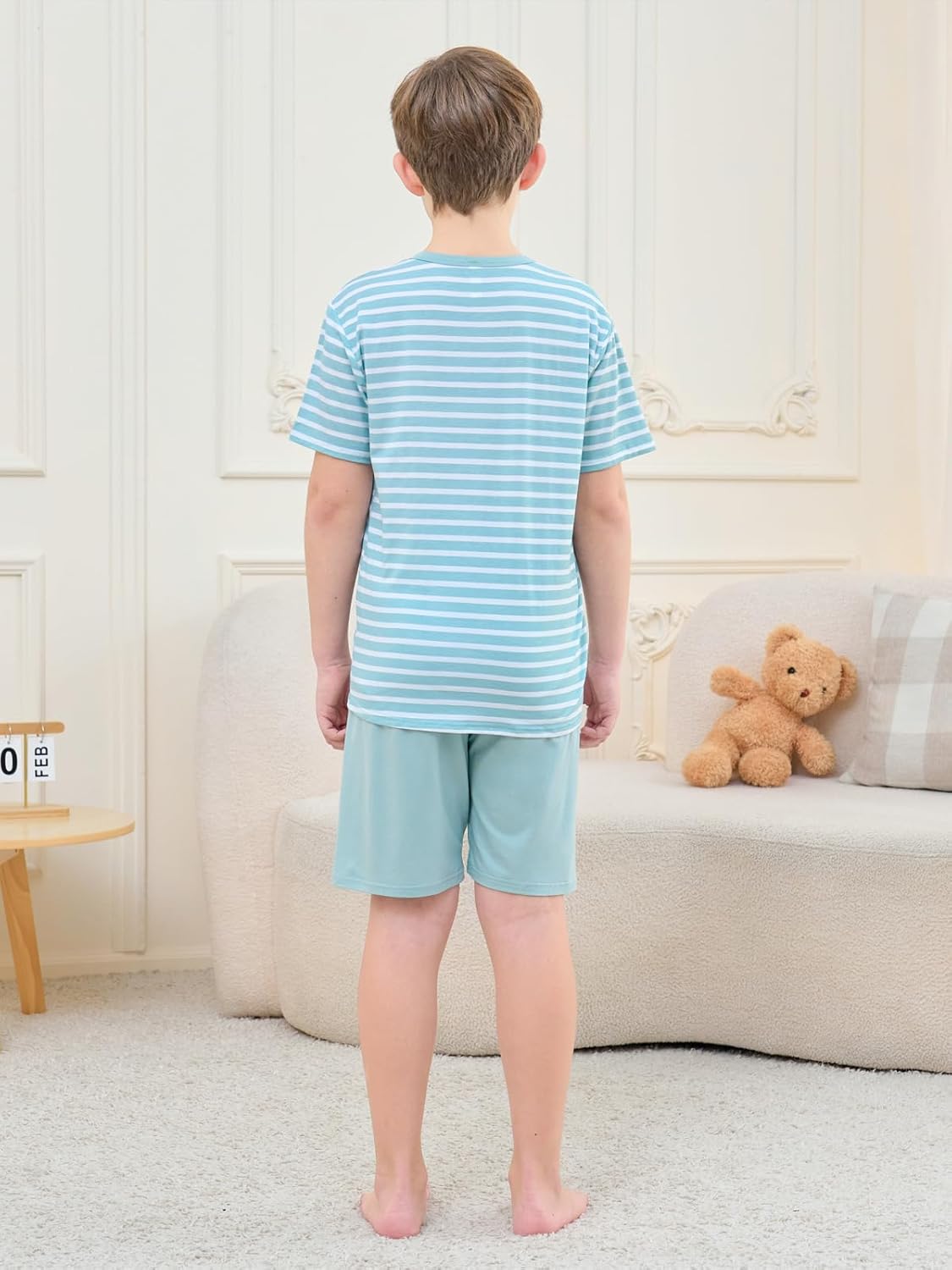 Umeyda Boys's Summer Pajamas Striped Short Sleeve Sets Modal Pjs - Image 6