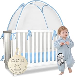 OldPAPA Baby Safety Crib Tent，Breathable Crib Net Canopy to Keep Baby from Climbing Out, Pop Up Toddler Infant Crib Canopy Tent to Keep Cats Out,See Through Mesh Pack N Play Tent Canopy Netting Cover