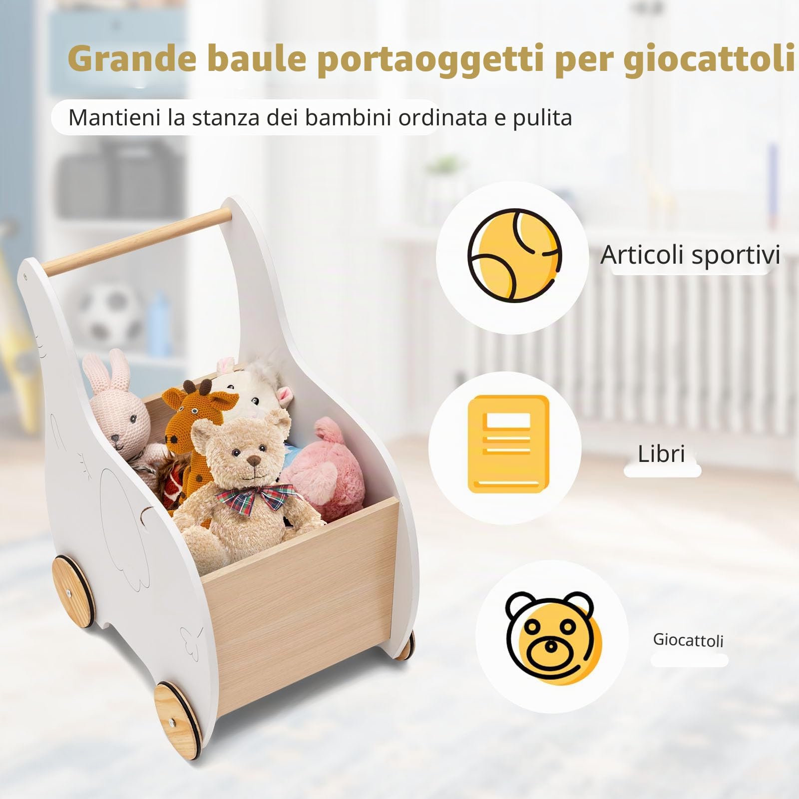 LIFEZEAL Girello per Bambini, Girello Neonato, Baby Walker, in Legno, Primi Passi per Bambini, con Spazio di Archiviazione, Girello Bimba per 12-36 Mesi, Carrello Primi Passi con Ruote, Bianco