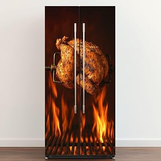 Self Adhesive Vinyl Refrigerator Wrap Roast Chicken Door Mural Sticker Peel and Stick Removable Door Cover Fridge Wrap Decal for Kitchen Decor