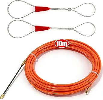 Fish Tape 10m 32.8ft Cable Puller, Wire Pulling Tool, 4.0mm Retractable Fish Tape for Electrical Cables, Wire Puller, Durable and Smooth Cable Fishing Tool for Electricians with 2 Guide Springs