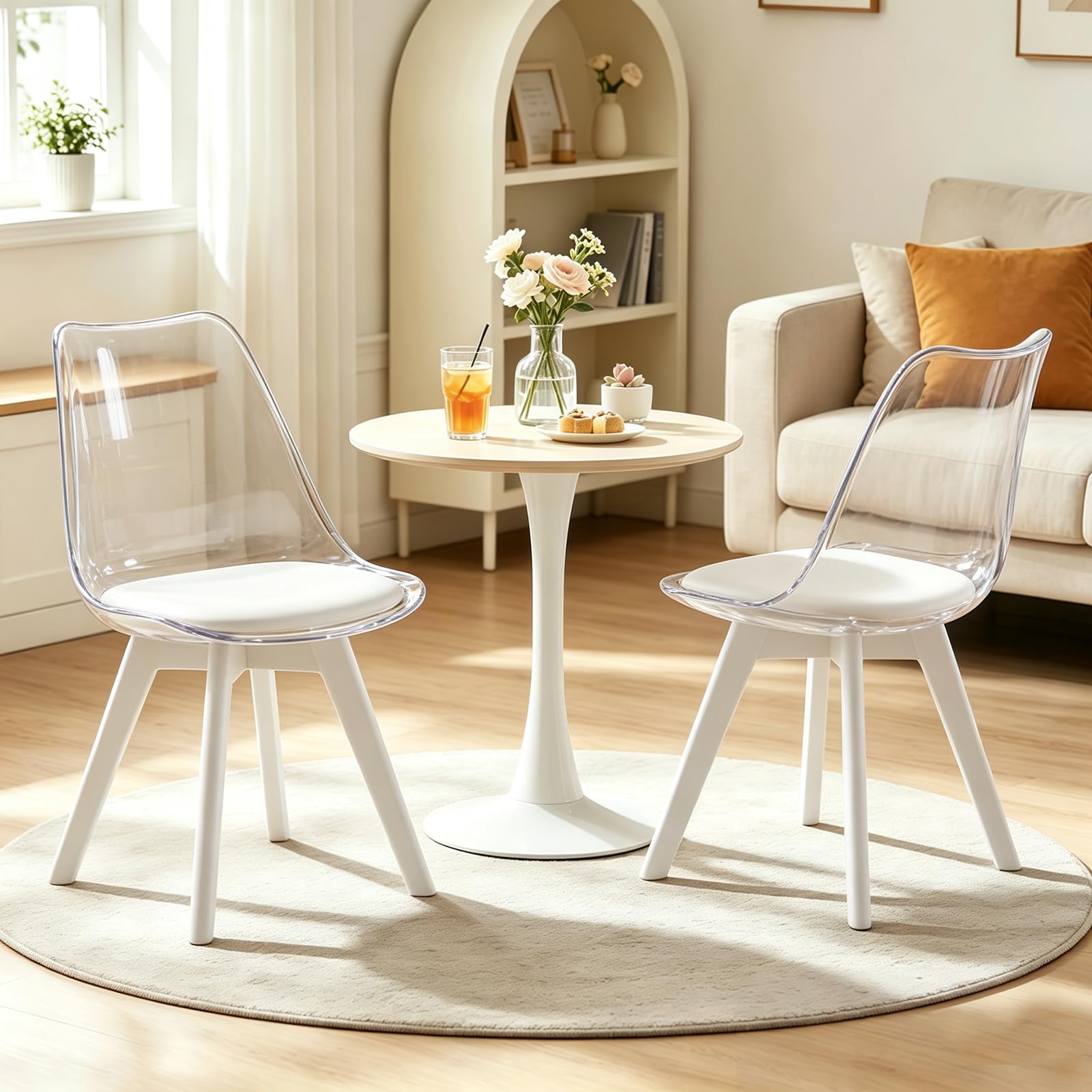 Set Da 2 Sedie Da Pranzo,Sedie Moderne Da Pranzo E Cucina Con Schienale Curvo,Sedie Decorative Imbottite(Bianco Trasparente)