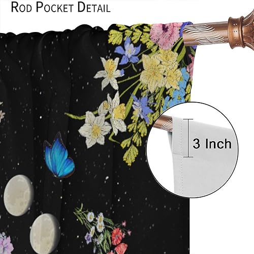 Miniatura 382 de Retro 70s Floral Blackout Window Curtains, Watercolor Flower Plant Rustic Modern Style Pattern Window Drapes, for Bedroom Living Room 42x45in 2