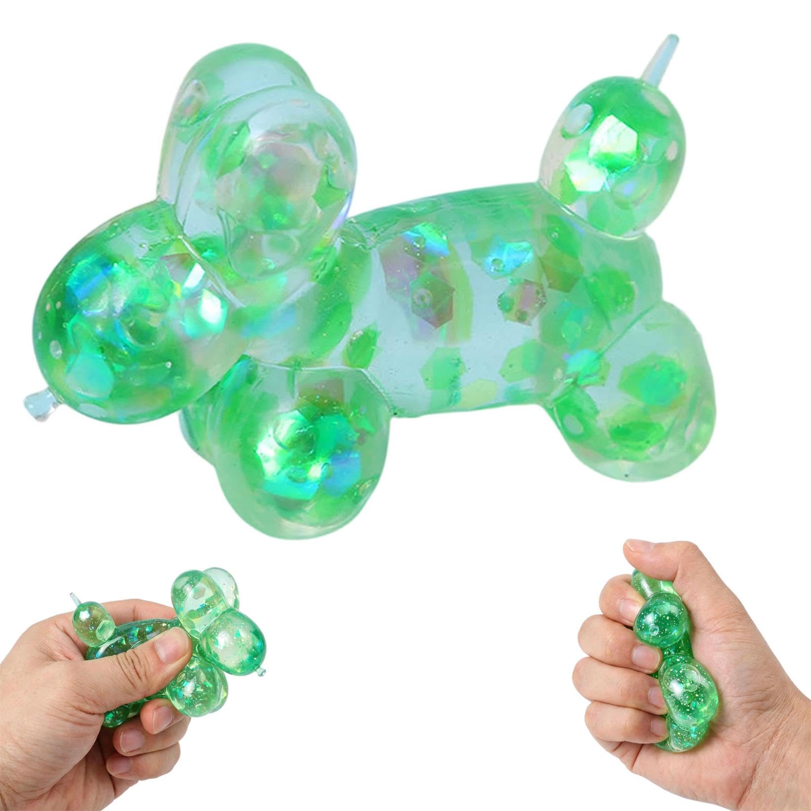 Glitter Maltose Squeeze Balloon Dog Stress Relief, Fidget Squeeze Soft Antistress Sensory Squishy Flexible Calming For Teens, Adults, Office, Workers Students Study Break (E)