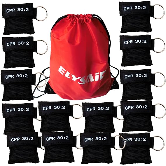 ELYSAID 100 CPR Barrier with Keychain Cpr Face Shield Aed Black Pouch Cpr 30:2