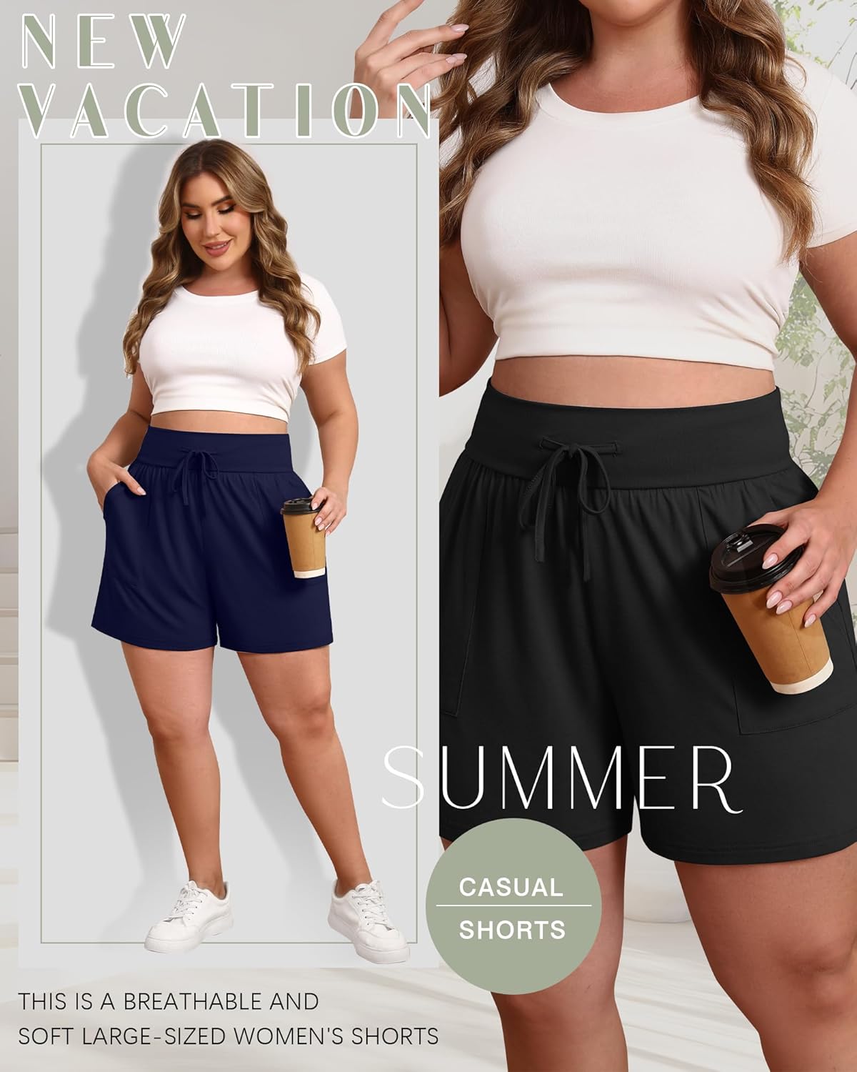 3 Pack Women's Plus Size Shorts, Drawstring Sweat Shorts Loose Lounge Running Athletic Shorts with Pockets - Image 4