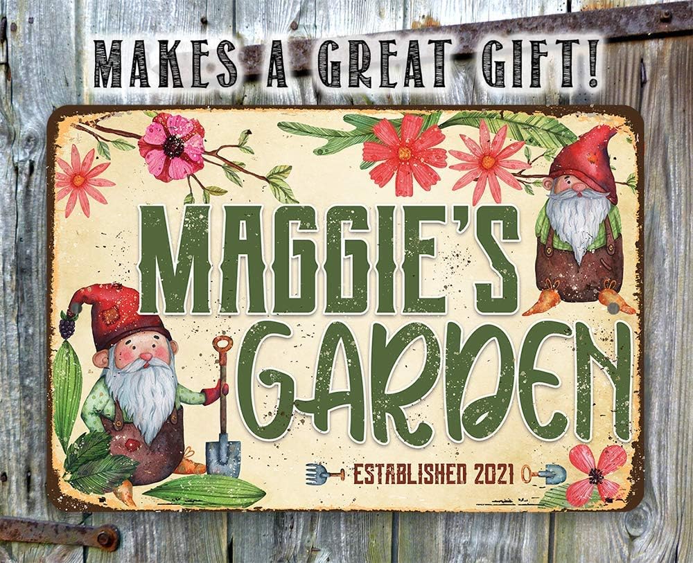 Personalized Garden Sign - Classic Greenhouse Sign and Garden Accessories, Botanical and Dwarf Custom Gift for Gardeners, 8x12 or 12x8 Use Indoor or Outdoor Rustic Style Metal Tin Sign