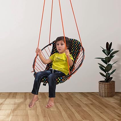 SHYONA Sling Hanging Chair Swing for Child, Perfect Round Shape Hanging Swing | Baby Swing | New Model Swing | Hammock Swing for Kids | Swing for Indoor/Outdoor|Tree Swing (Black Orange)