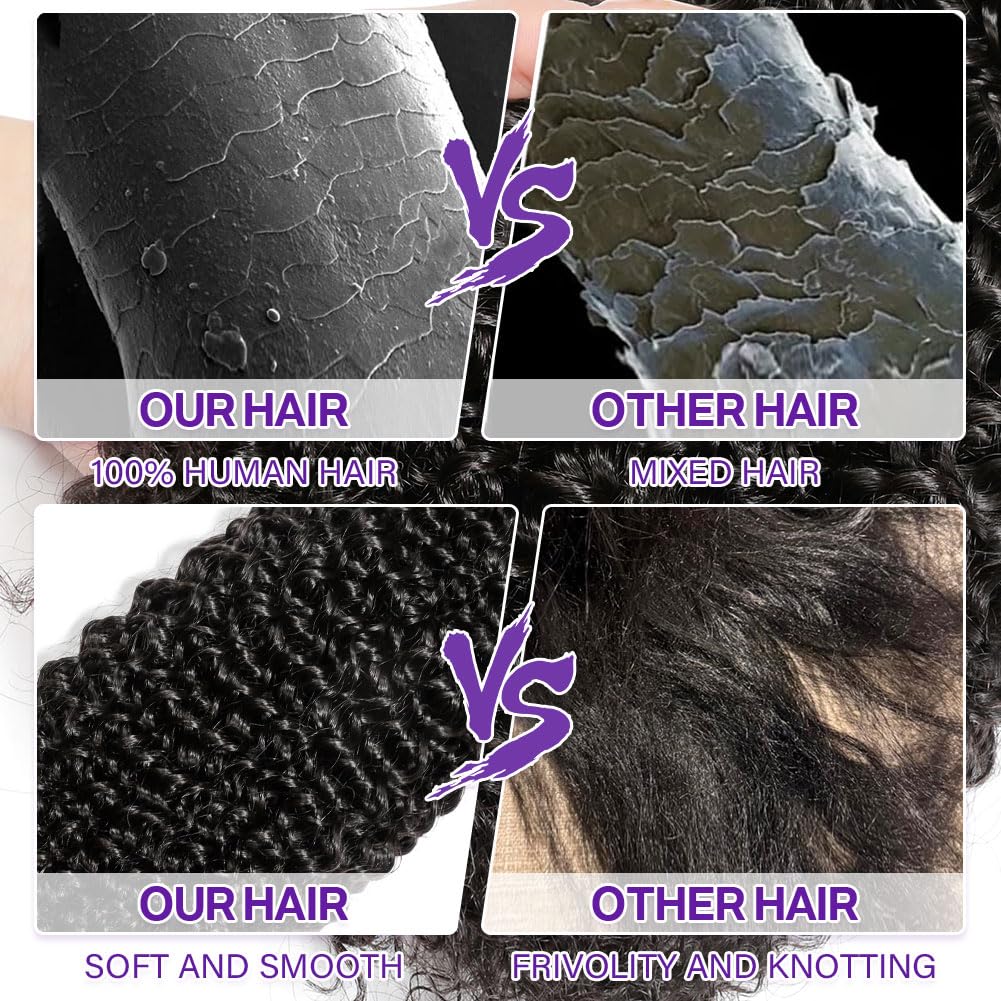 Kinky Curly Bundles Human Hair 18 20 22 Inch 3 Bundles Human Hair 300g 100% Unprocessed Brazilian Virgin Raw Hair Extensions Natural Black Weave Real Human Hair Bundles for Women