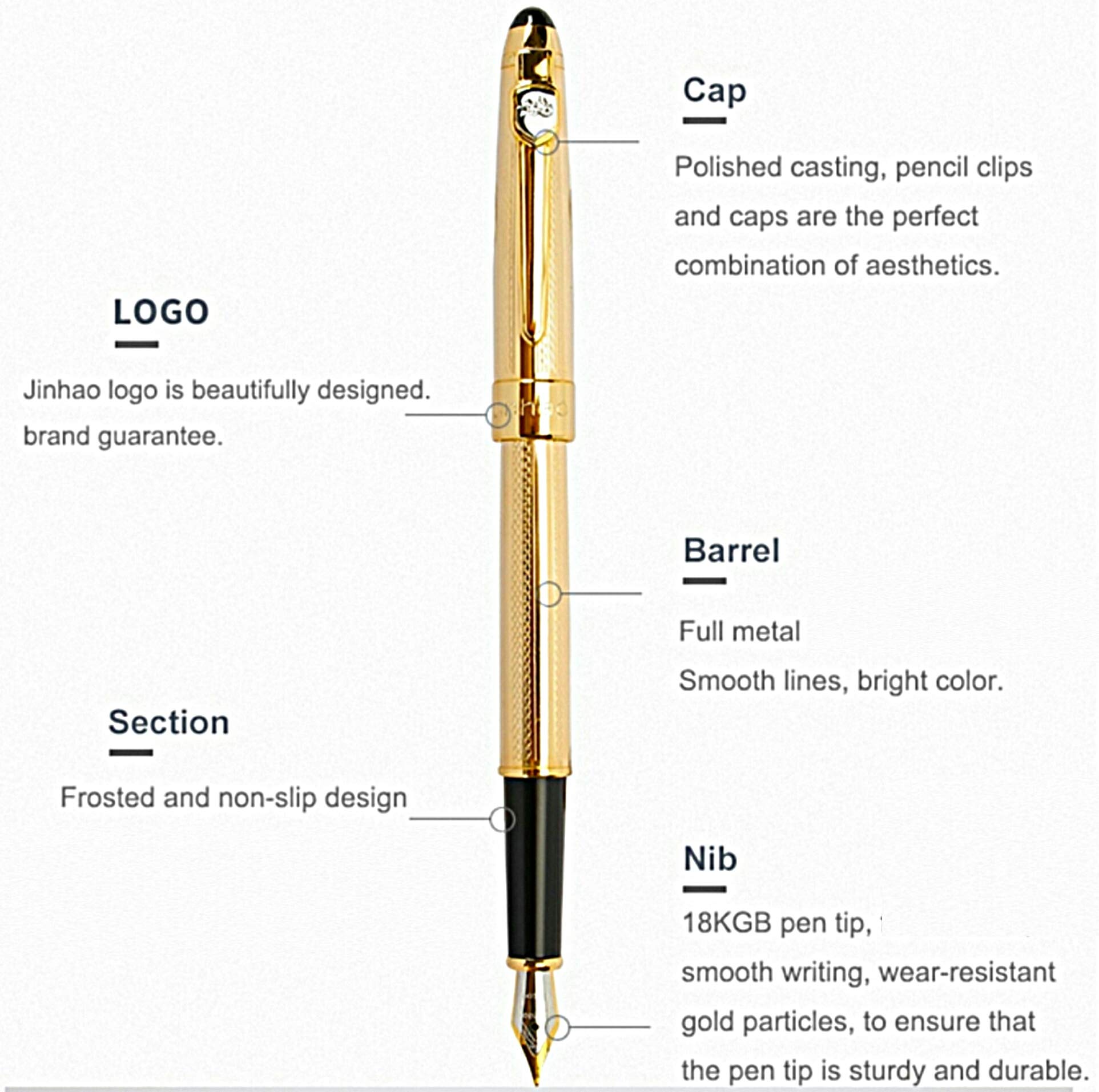 Jinhao 1200 Füllfederhalter – Schwarz Mit Goldenem Drachen Clip, Medium Feder 18 Kgp