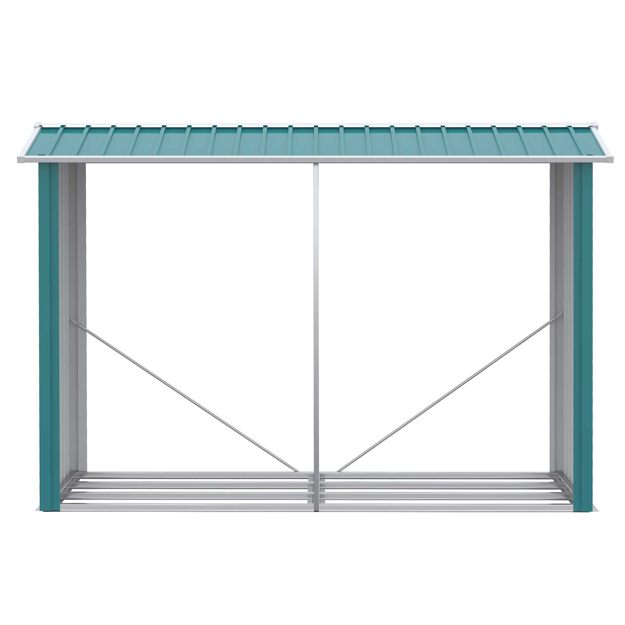 Outsunny Casetilla para Leña de Acero Galvanizado Leñero Exterior Cobertizo de Almacenamiento de Troncos con Techo Impermeable y Antioxidante para Jardín Terraza Patio 240x86x160 cm Verde