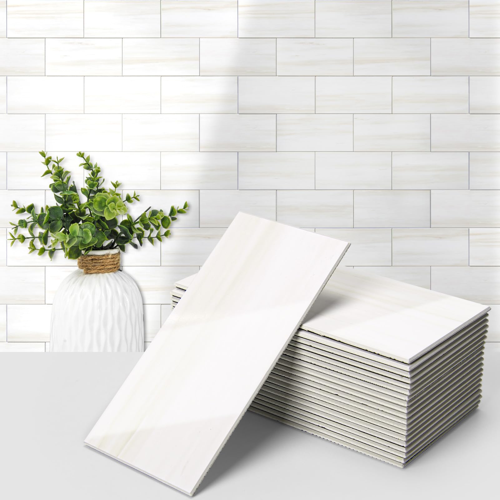 Art3d 102 piezas de azulejos de pared para salpicaduras de cocina, baño, chimenea, 3 x 6 pulgadas, azulejos de metro, color crema y blanco