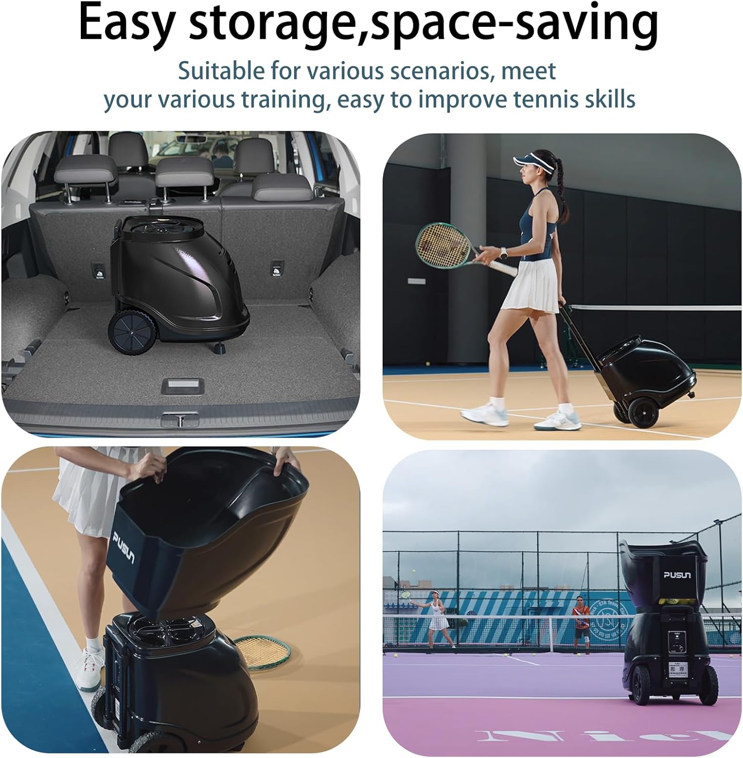 Smart Tennis Ball Machine PT-9001-Pro - APP Controlled Auto Feed, 26 Training Modes, 150 Ball Capacity, 7-10Hr Battery Life, Suitable for All Level Players