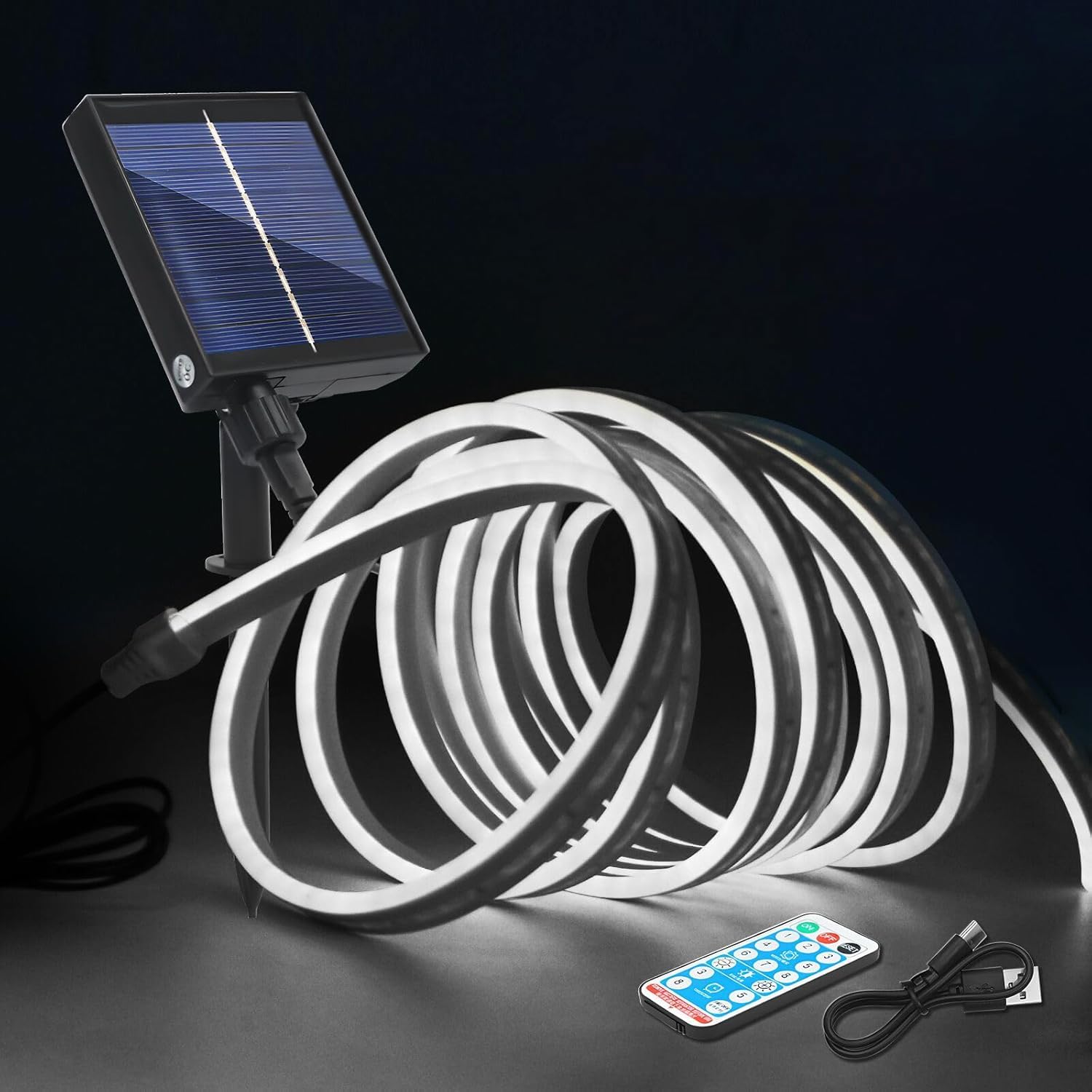 KISUFU 24V Neon Solar Led Strip with Solar Panel Controller,SMD 2835 120 LEDs/m Strip Light, Flexible IP67 Waterproof Neon Silicone Light Strip for Outdoor Decor