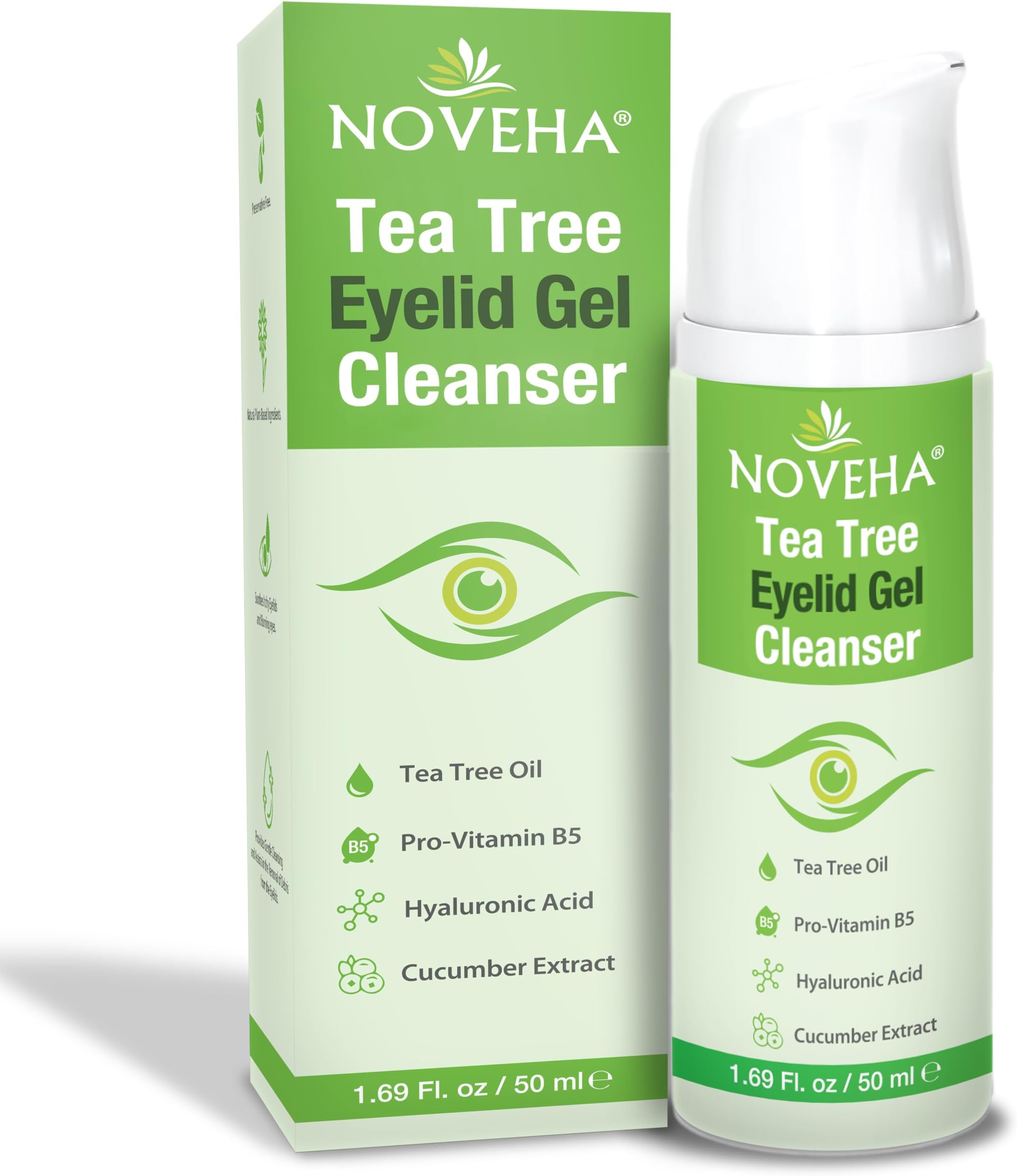 Tea Tree Eyelid Gel Cleanser with Pro-Vitamin B5, Hyaluronic Acid & Cucumber Extract – Gentle Daily Cleansing for Eyelids & Lashes – Plant-Based Formula – 50mL