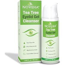 NOVEHA Tea Tree Eyelid Gel Cleanser with Pro-Vitamin B5, Hyaluronic Acid & Cucumber Extract &ndash; Gentle Daily Cleansing for Eyelids & Lashes &ndash; Plant-Based Formula &ndash; 50mL