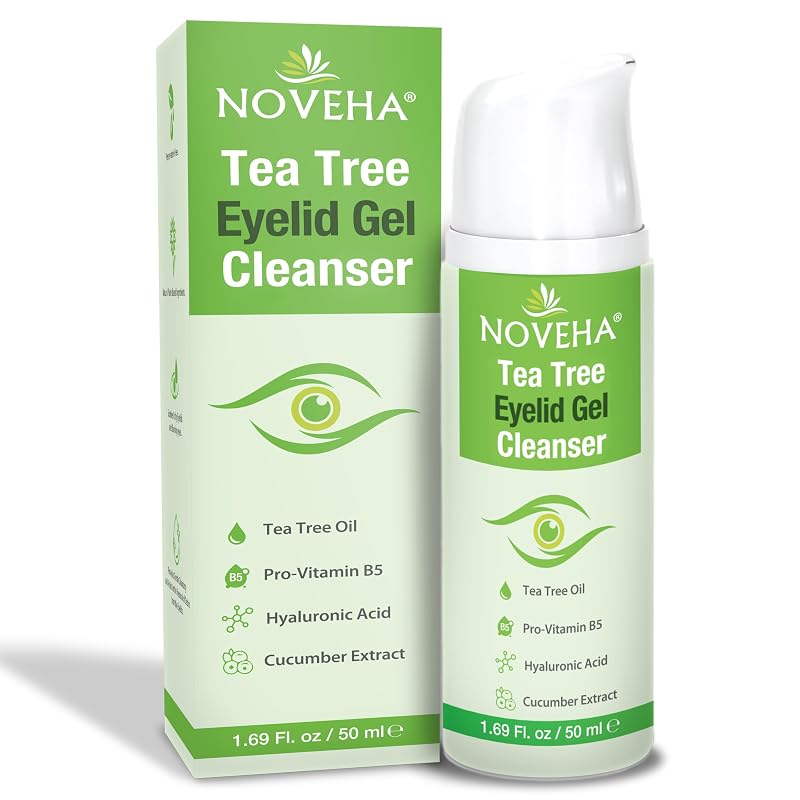 NOVEHA Gel de Limpeza para Pálpebras com Óleo de Melaleuca, Pró-Vitamina B5, Ácido Hialurônico e Extrato de Pepino — 50 mL