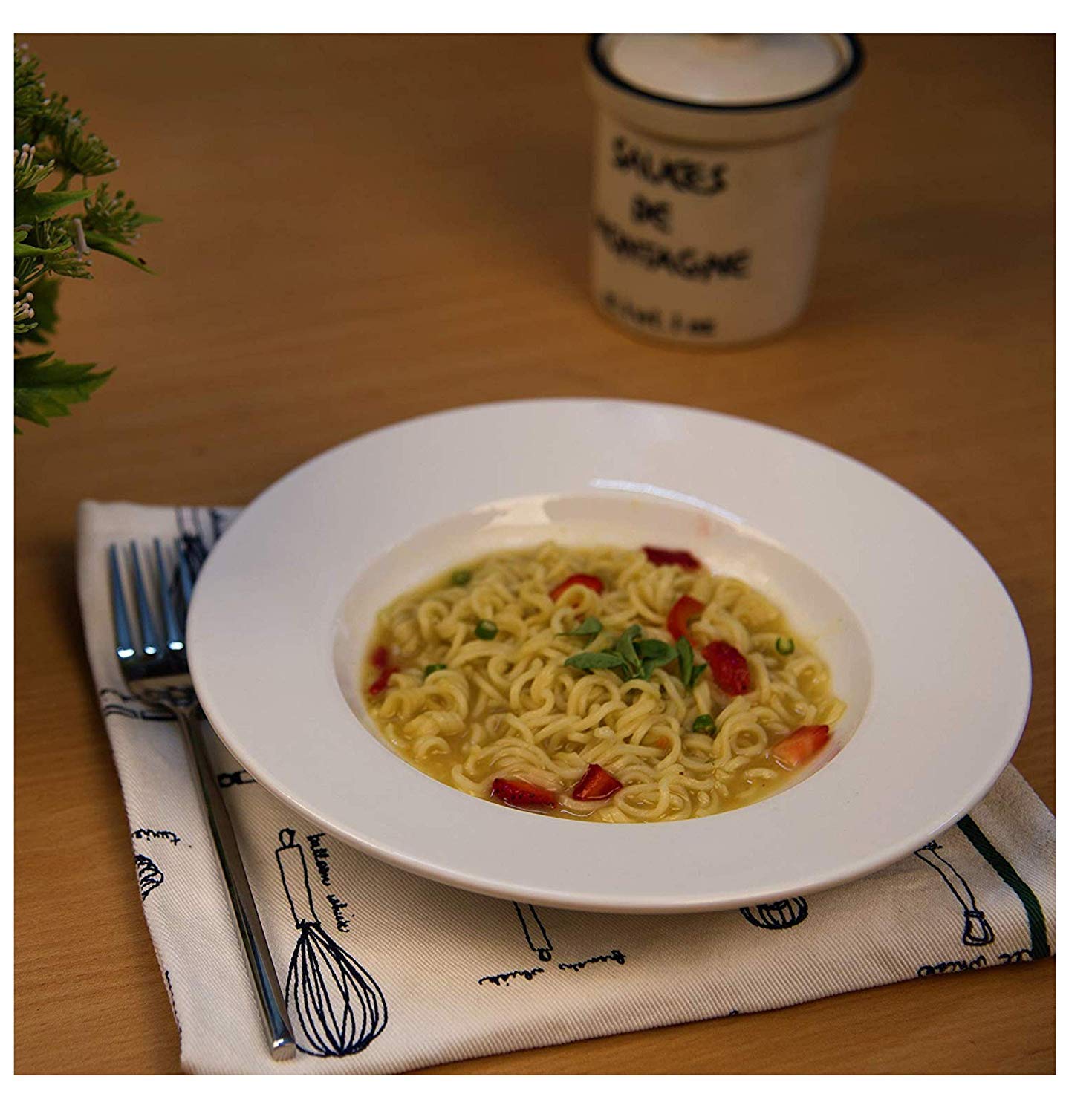 Saaikee Pasta Plate/Soup Plate/Maggi Plate Tableware (22 cm, 2 Plates) White Opalware Tempered