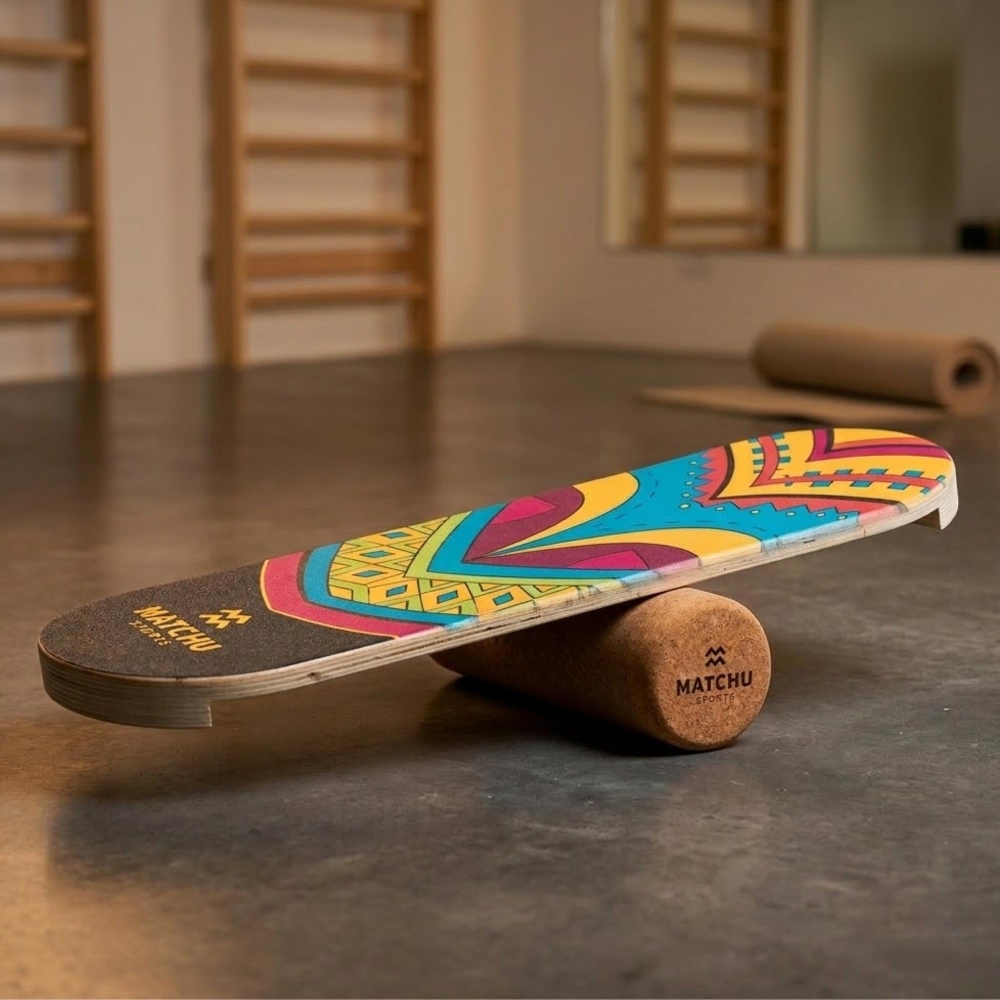 MATCHU - Balance Board - Trickboard - 100% legno - Allenatore da surf - Rullo da surf incluso - Board Sport - Allenamento atletico - Tavola da surf - Stabilità - Balance Board