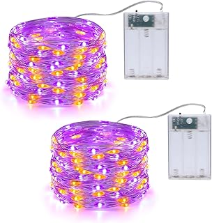 Lomotech 2 Pack Purple Orange Halloween Lights, 16.4ft 50 LED Battery Powered Halloween Fairy Lights, Firefly Twinkle Stri...