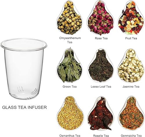 Vista 4 de Lezero Tazas infusoras de té con filtro y kit de tapa de bambú, tazas de vidrio de borosilicato para té de hojas sueltas y florecientes, aptas