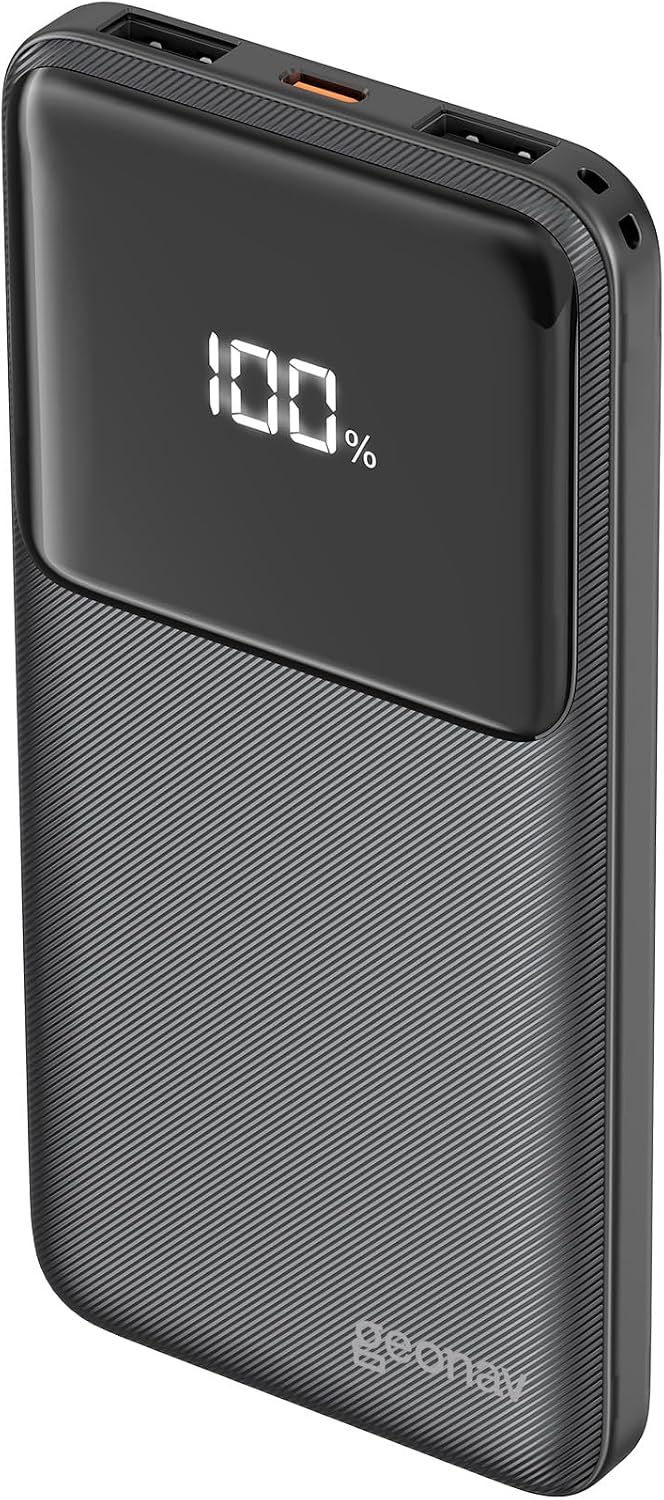 Geonav Power Bank, Carregador Portátil Universal 10.000mAh, Carga rápida, 2 saídas USB-A (até 18W quick charge) e 1 USB-C (até 20W Power Delivery), Led Indicador de Bateria, PB10K20W1PBK, Preto