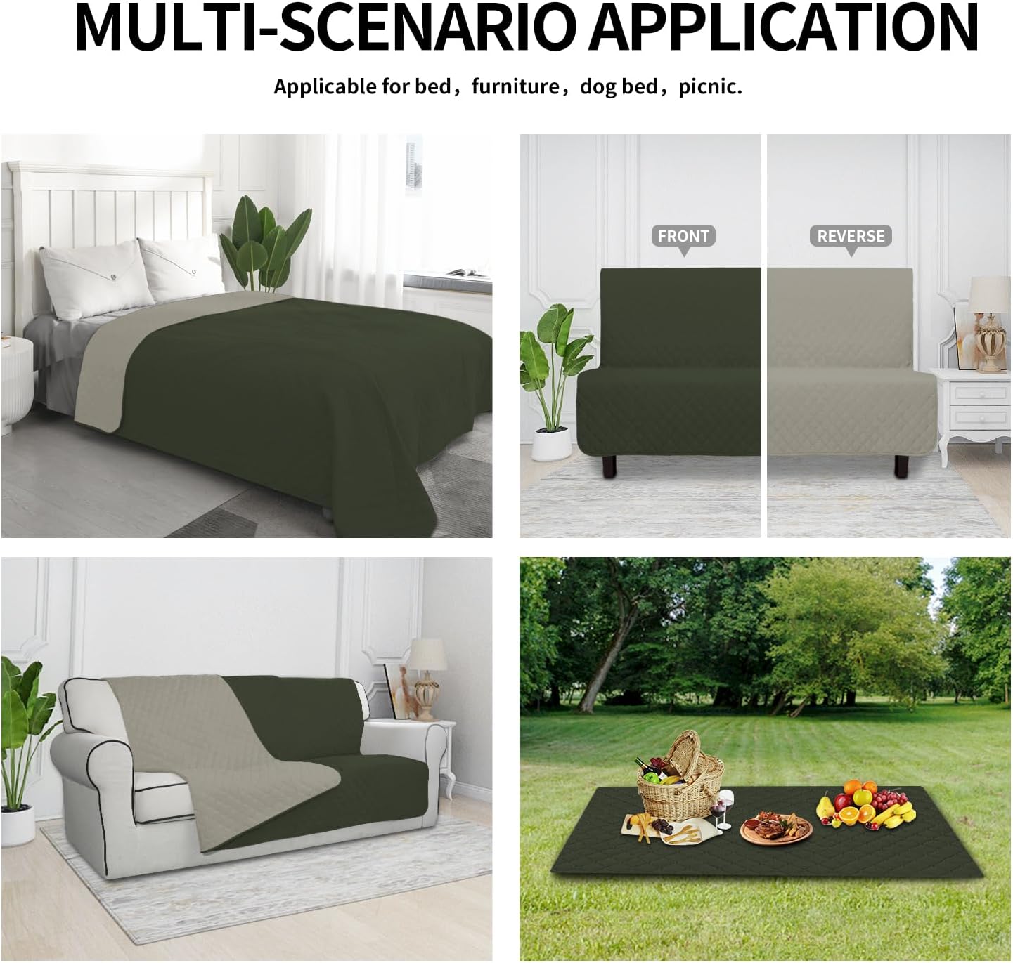 Easy-Going Waterproof Dog Bed Cover,Reversible Waterproof Blanket Protector | Leak-proof Blanket, Soft Microfiber, Pet Furniture Protector, Scratch & Stain Guard, 52x86in, Army Green/Beige
