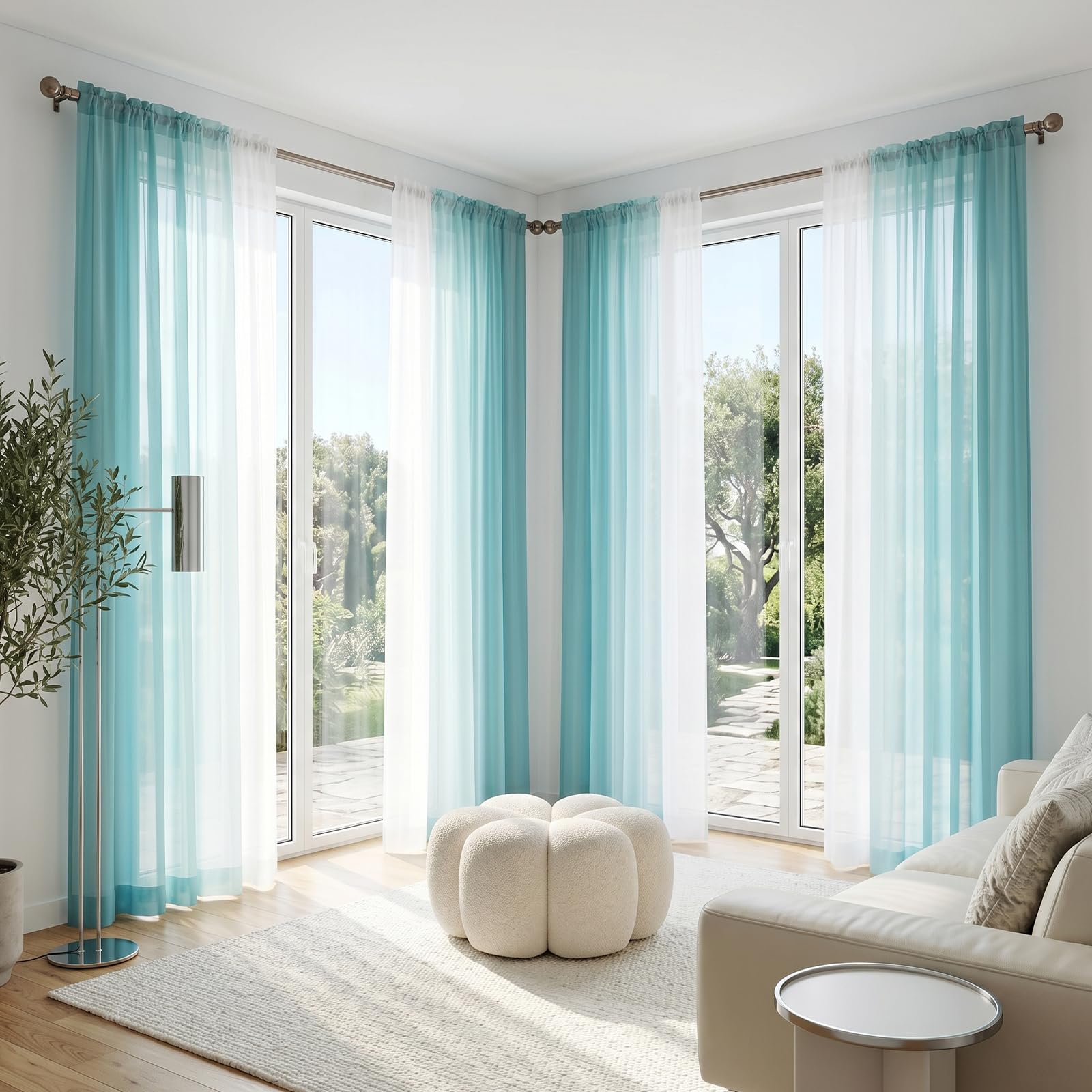 Melodieux Tende Tasparente Ombre Tende per Interni 2 Pezzi, 140x260cm Blu/Bianco