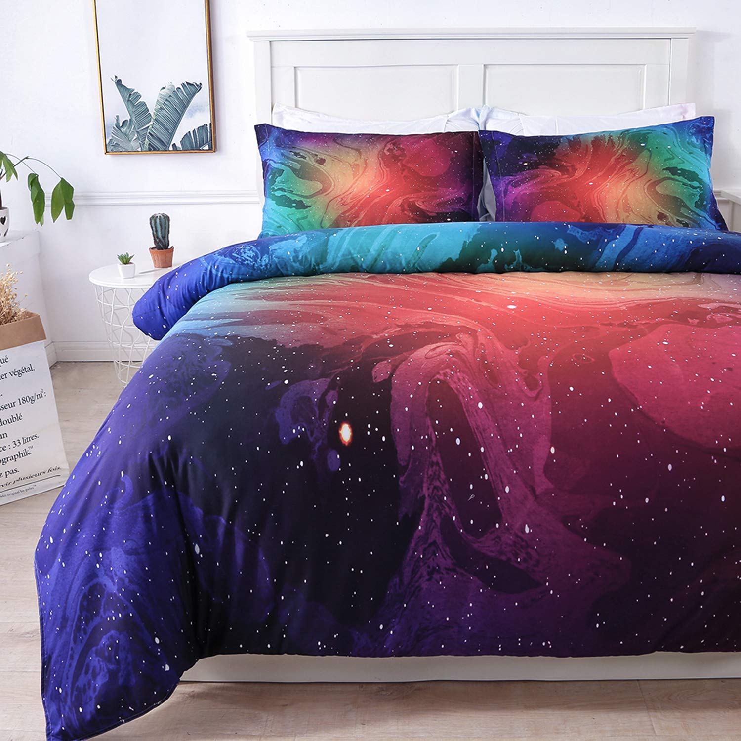Homaxy Full/Queen 3-Piece Colorful Marble Bedding Pastel Green Blue Red Purple Duvet Cover Sets with 2 Pillow Sham - 3D Space Marble Abstract Art Texture Printed Design - Super Soft Comforter Cover