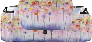 CUPADA Abstract Poppy Colorful Universal Stroller Organizer with Cup Holders, Large Capacity Spring Watercolor Baby Stroller Organizer Bag Adjustable Strap Fit Most All Strollers